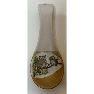 Vintage Otagiri Style Stone Ceramic Owl Family Spoon Rest Kitchen